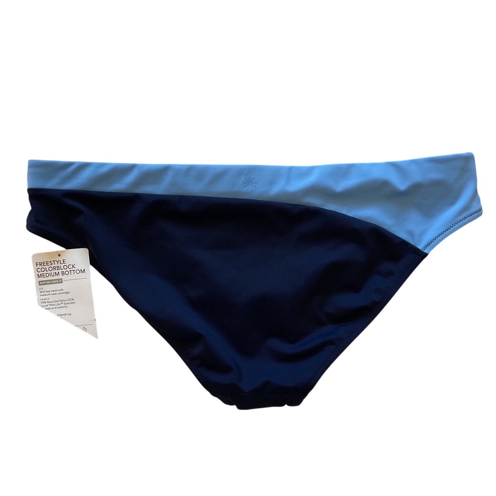 Athleta Freestyle Colorblock Medium Bikini Bottom Navy Light Blue Large NEW - Picture 2 of 5